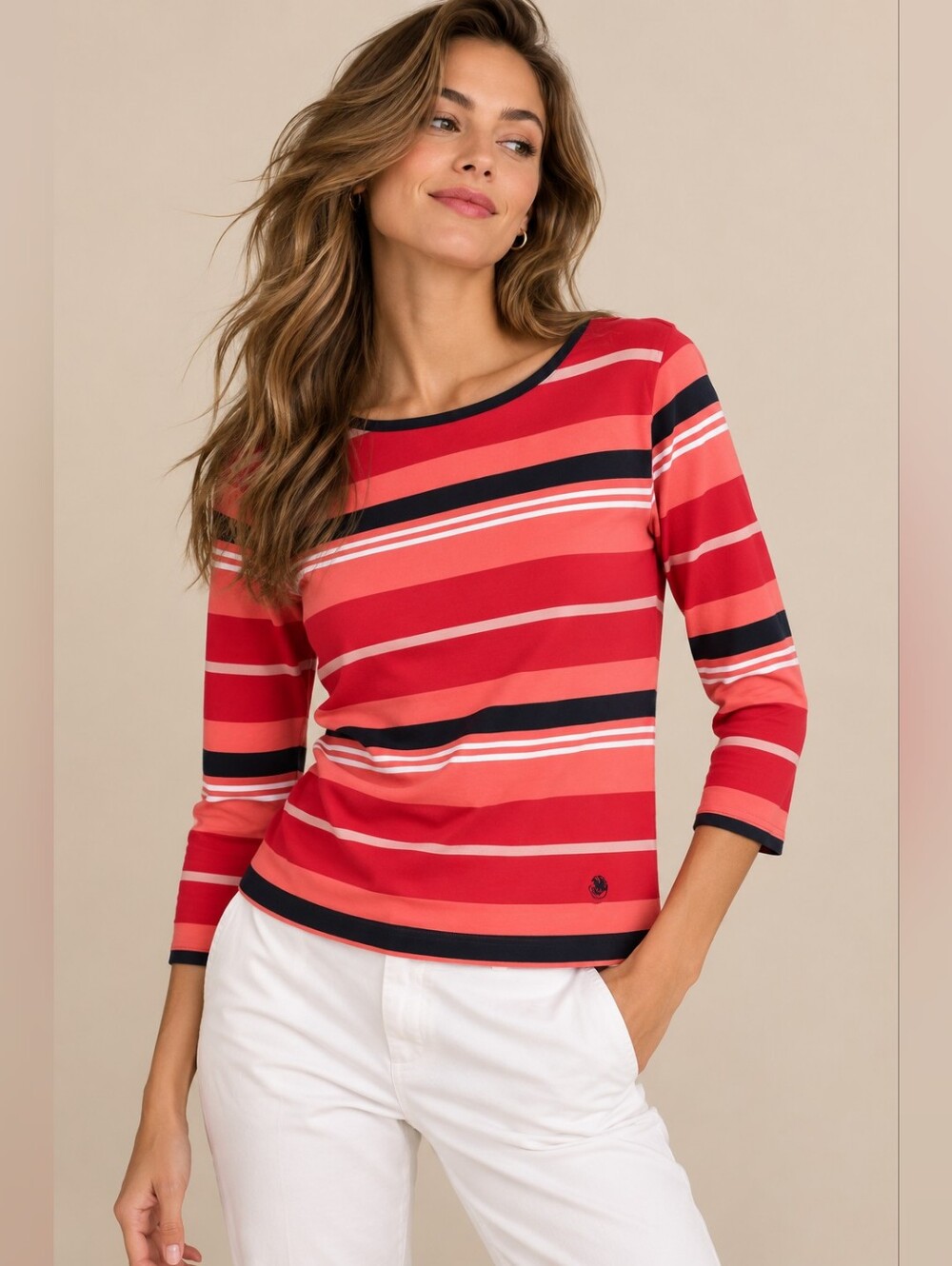 BROOKS BROTHERS Womens Top Blouse Striped MEDIUM 100% Cotton Red‎